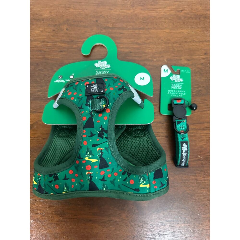 Sassy Meow Wizard of Oz Cat Harness & Breakaway Collar Set Size M Green